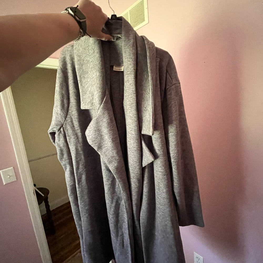 Heather Grey Waterfall Cardigan Coat with Draped Collar